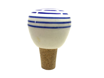 Hand Painted Ceramic Wine Cork - Blue Striped