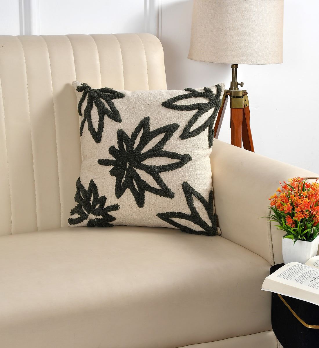 Hand Tufted Canvas Cushion Cover (Maple Leaves)