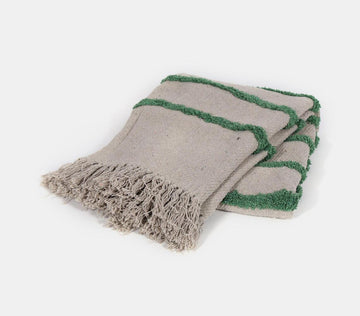 Recycled Cotton Throw With Green Strips