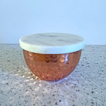 Hammered Copper Bowl Scented Candle With A Marble Lid