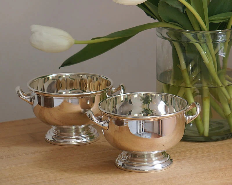 Shiny Silver-plated Pedestal Bowl With Handles