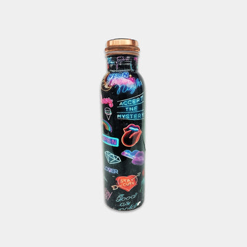 Pure Copper Screen Printed Water Bottle 950 Ml Black