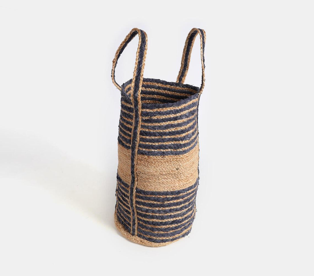 Recycled Rag And Jute Laundry Basket - Blue