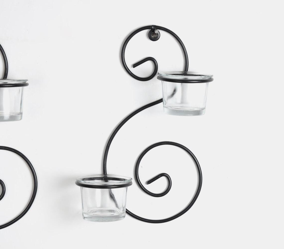 Wrought Iron Tea Light Holder With 4 Glasses (set Of 2)