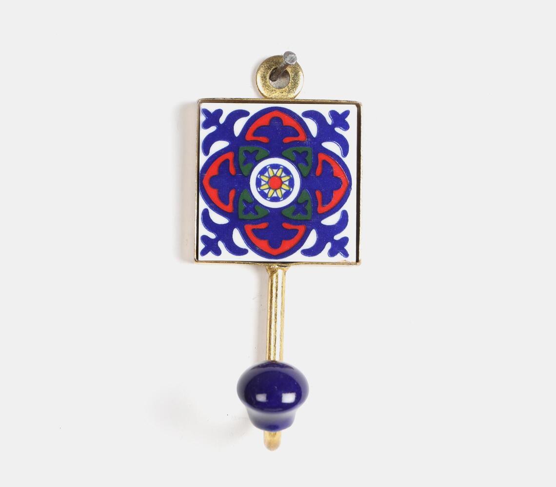 Ceramic Hook - Floral Design (blue)