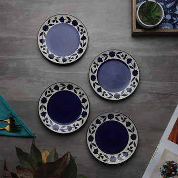 Floral Blue And White Ceramic Side Plates (set Of 4)