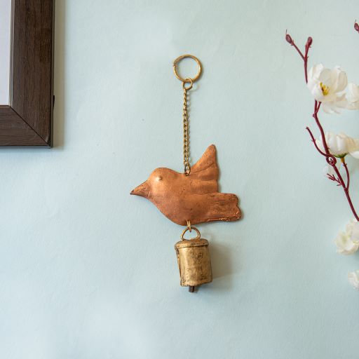 Handmade Copper Bell Keyring- Bird Design