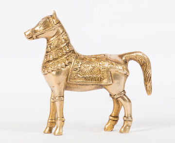Ethnic Decor Horse Idol Statue Sculpture Showpiece - 5 Inch (Gold)