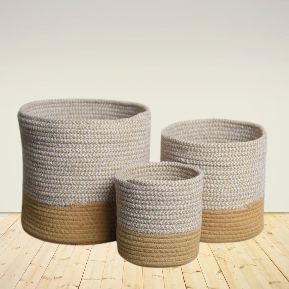 Dual Tone Jute Baskets (set Of 3)