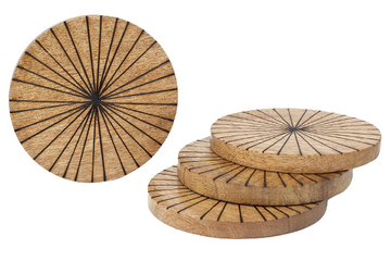 Mango Wood And Metal Tea Coaster Set