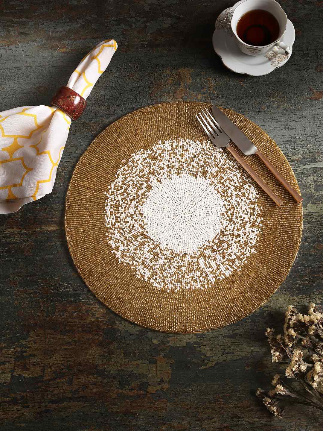 Ivory And Gold Handbeaded Placemat