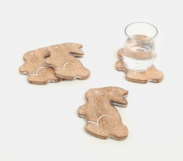 Hand Carved Rabbit Shaped Coaster Set