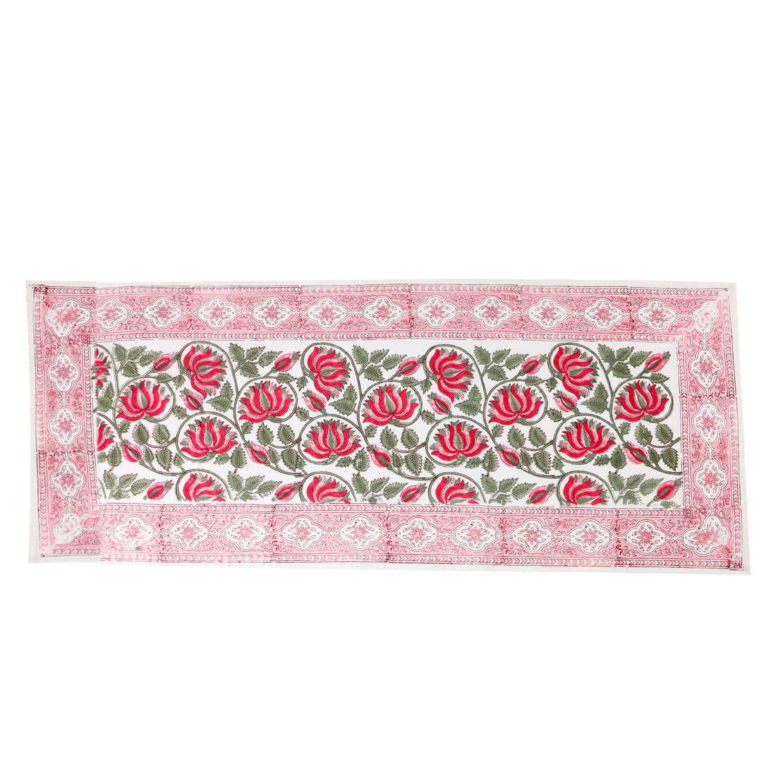 Hand Block Printed Cotton Table Runner (pink)