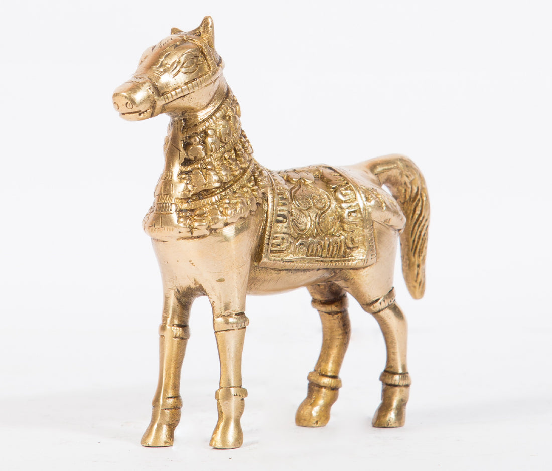 Ethnic Decor Horse Idol Statue Sculpture Showpiece - 5 Inch (Gold)