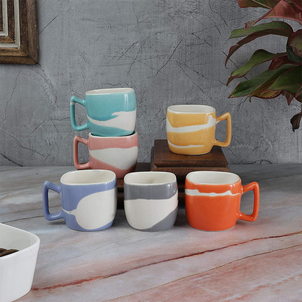 Ceramic Fine Bone China Classical Golden Border Cup Set- (set Of 6- 100ml)