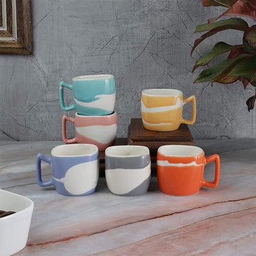 Ceramic Fine Bone China Classical Golden Border Cup Set- (set Of 6- 100ml)