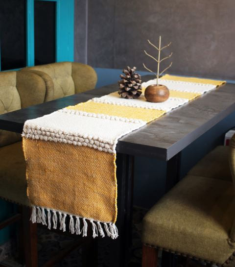 Mustard Ivory Tufted Table Runner