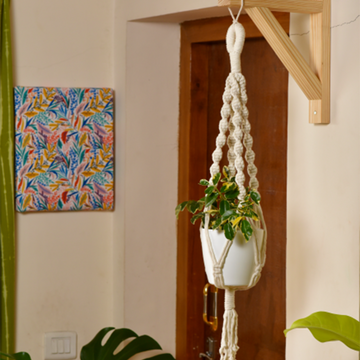 Premium Macrame Cotton Boho Plant Hanger Without Pot And Plant (hibiscus)