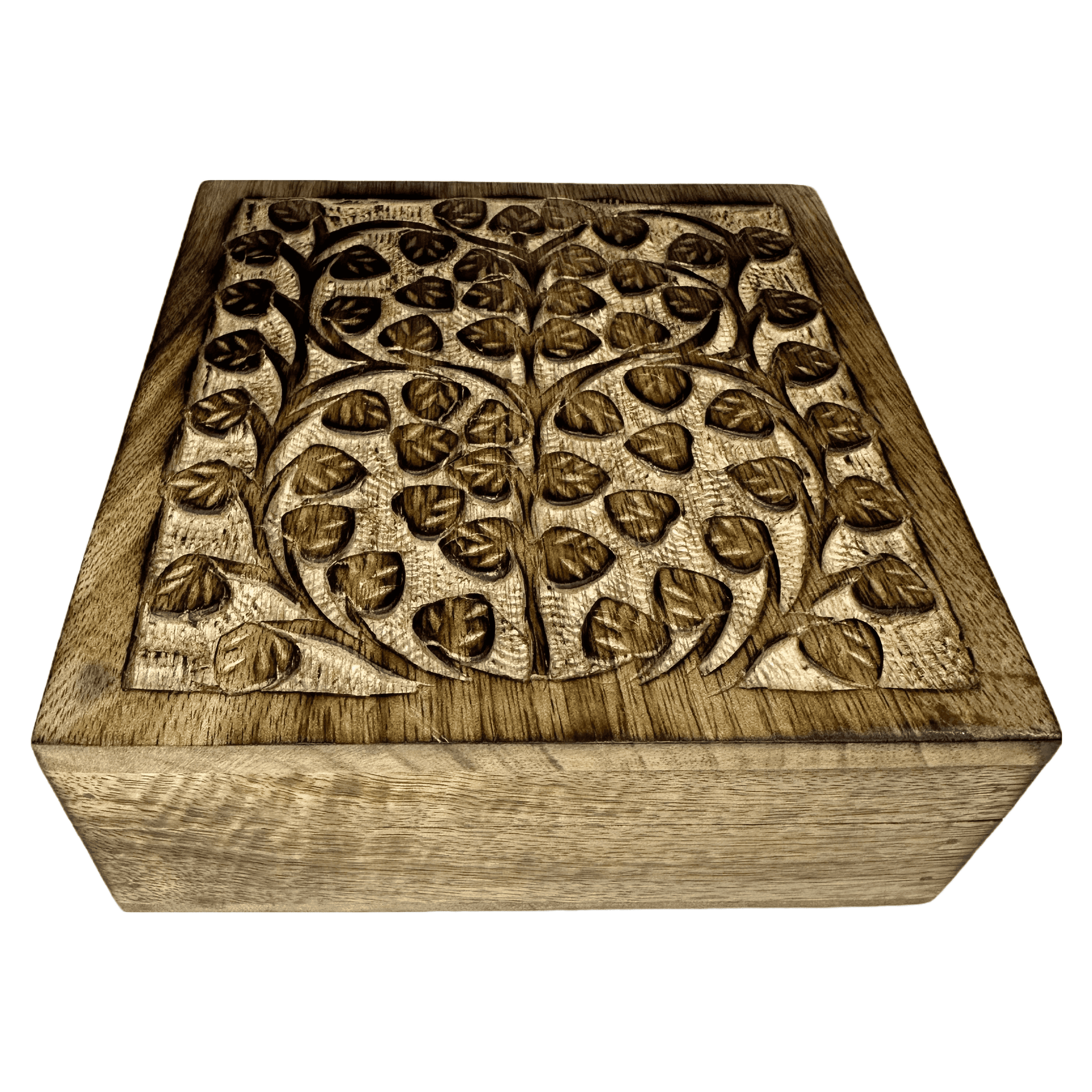 Hand Carved Box Leaves Design