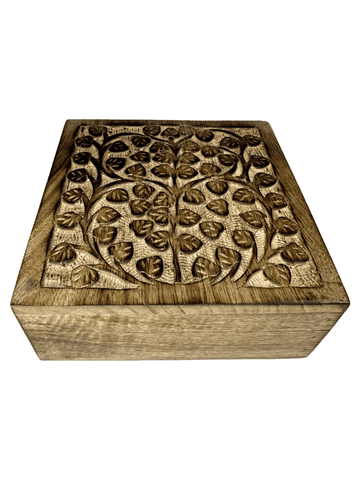 Hand Carved Box Leaves Design