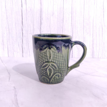 Embossed Green Ceramic Coffee Mug