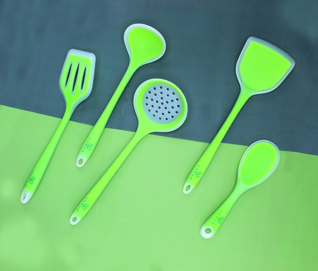 Translucent Silicone Cooking Baking Serving Utensils Spatula Set 5 Piece