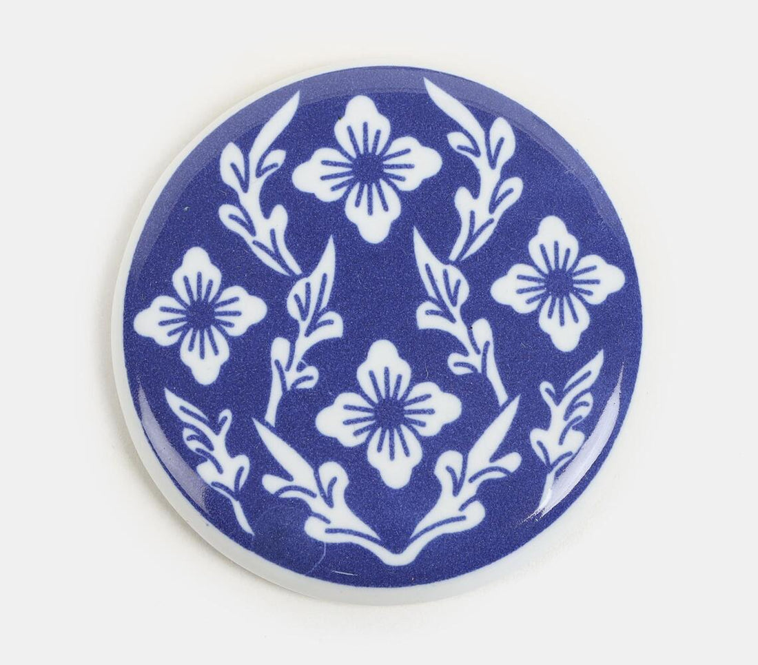 Ceramic Coaster With Cork Base- Flower And Leaves (Set Of 4)