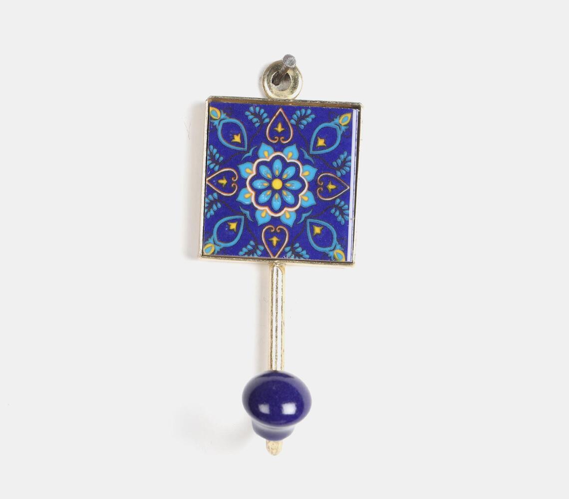 Ceramic Coat Hook - Folk Print (Blue)