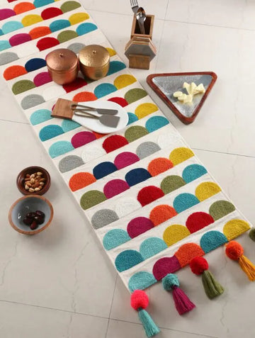 Beautiful Multicolor Fish Scale Design Embroidered Table Runner