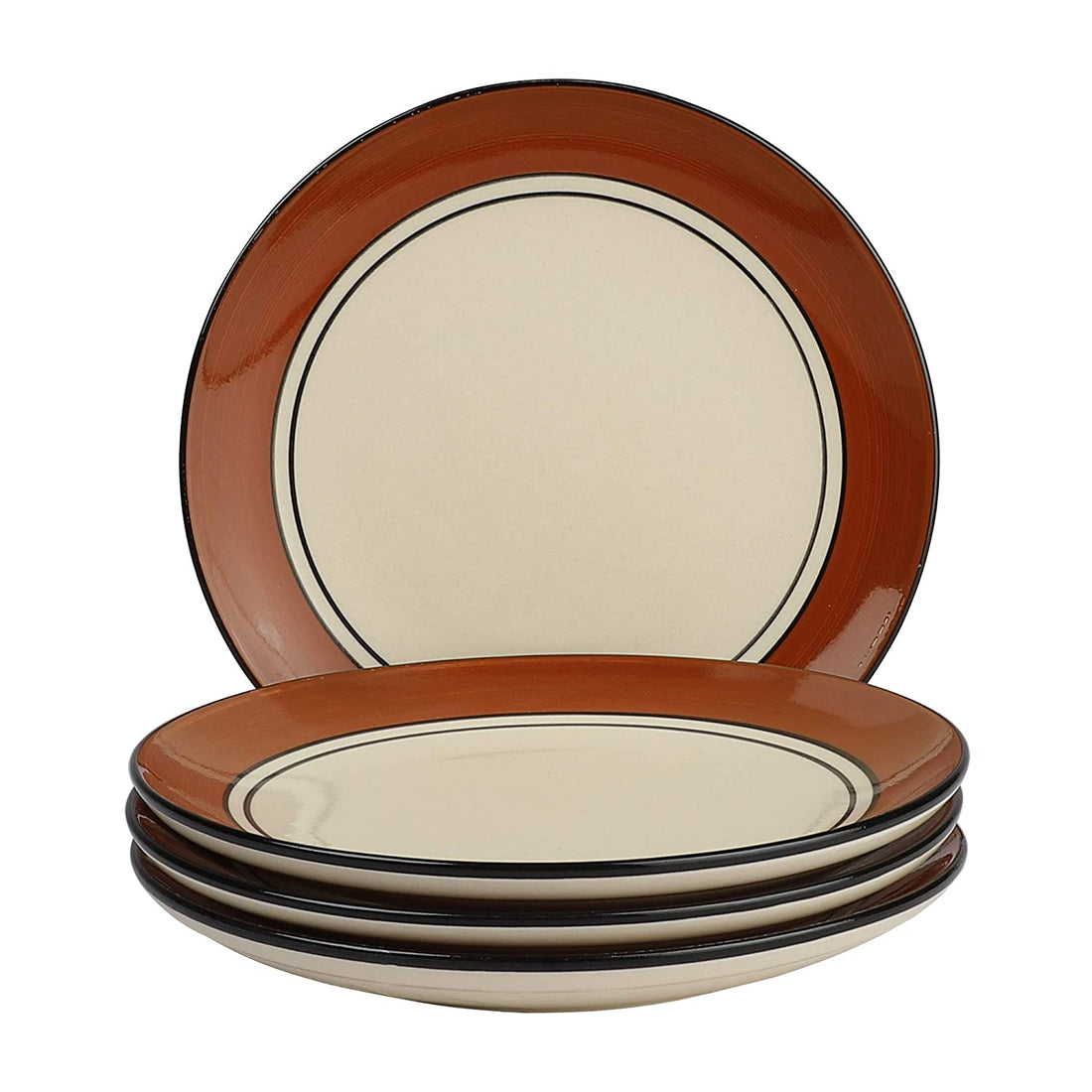 Cream & Brown Ceramic Side Plates Set Of 4