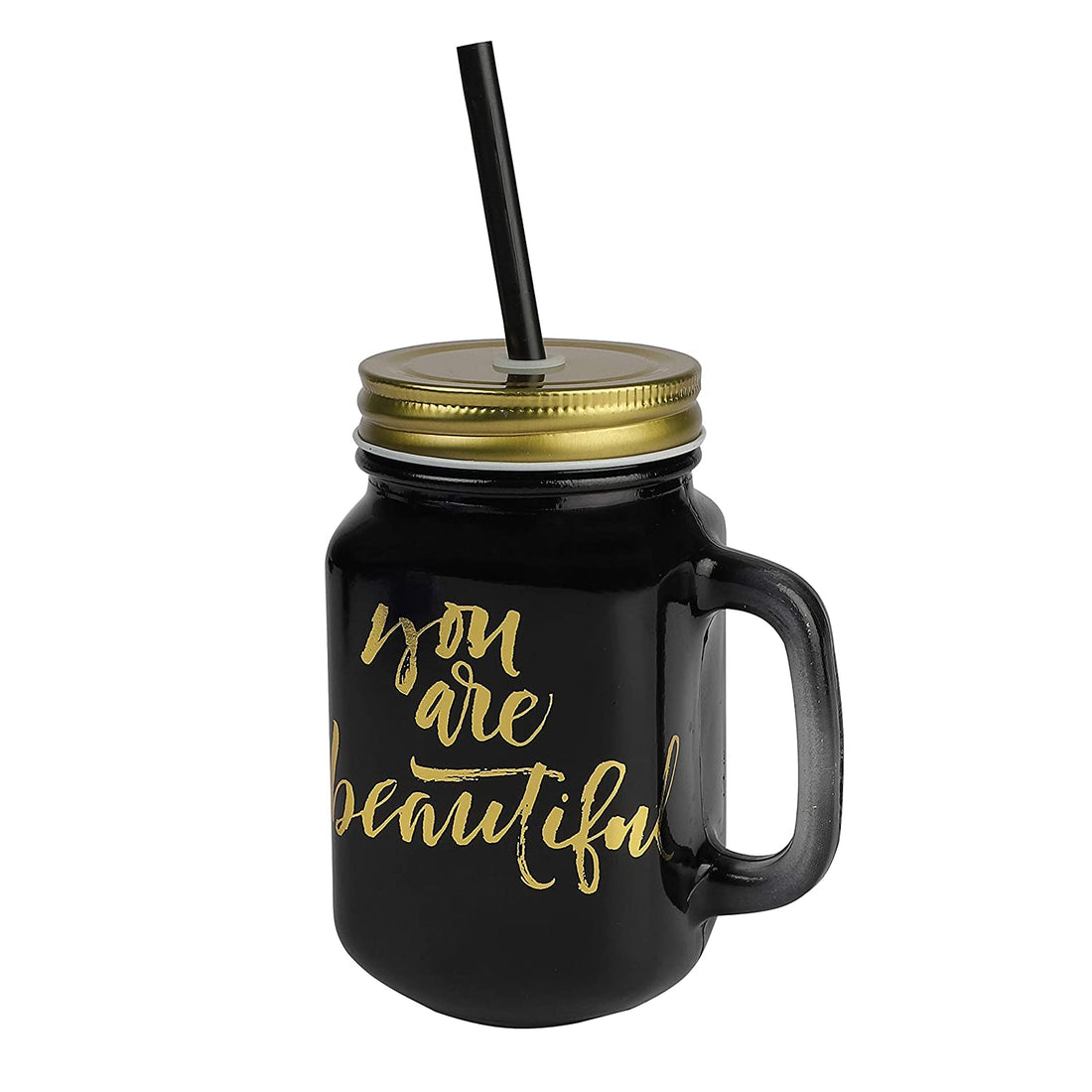 Black Color Jar With Metal Lid And Reusable Straw- 500 Ml