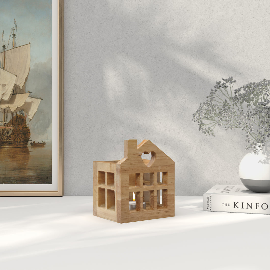 Kado House Shaped Wooden Candle Holder