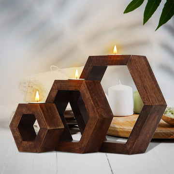 Tea Light Holder In Hexagon Shape - Set Of 3