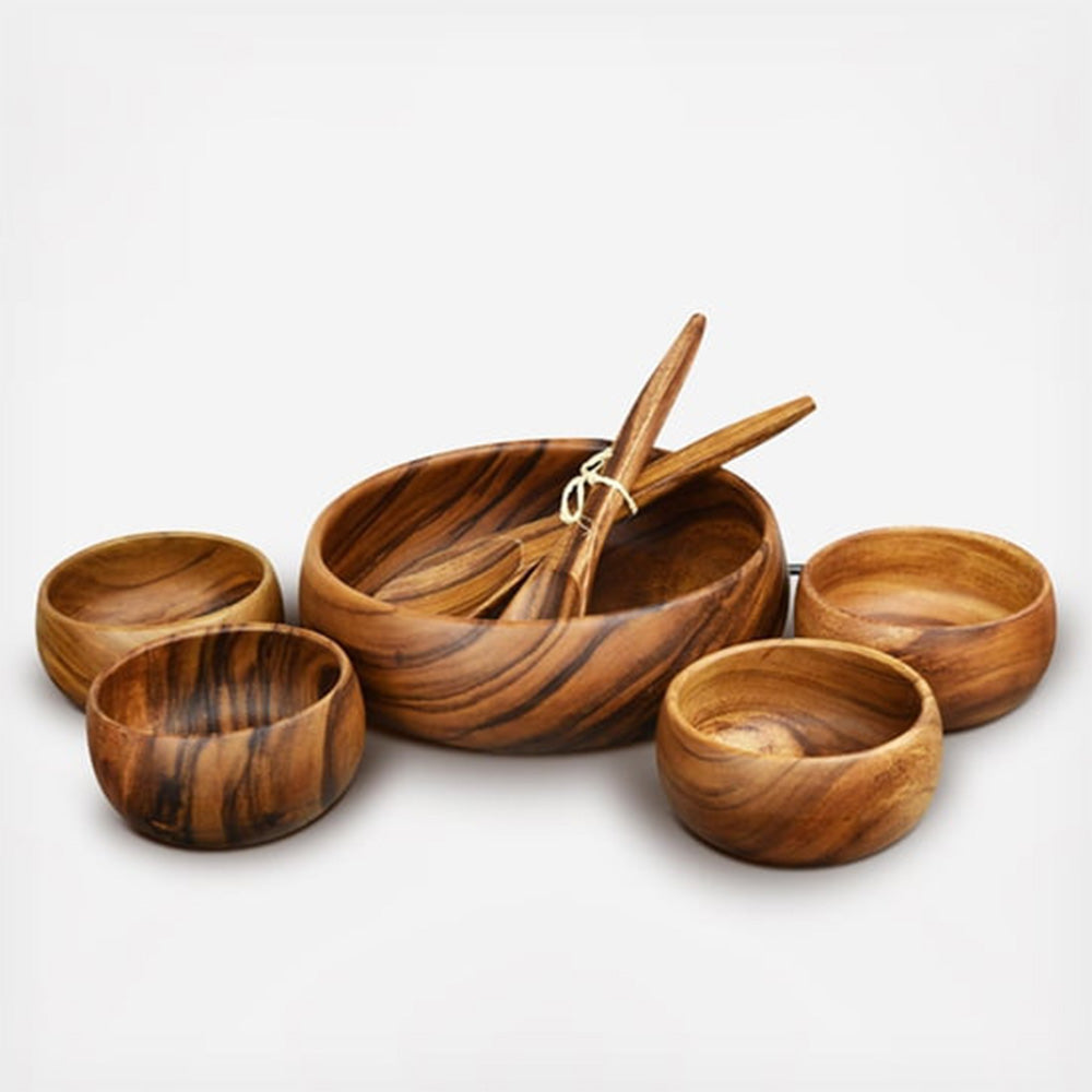 Acacia Wood Bowls And Spoon Set