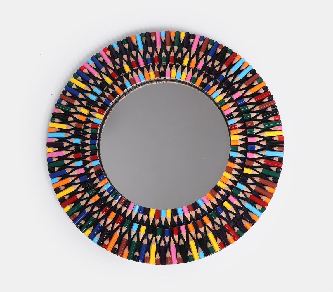 Handmade Colour Pencil Round Wall Mirror