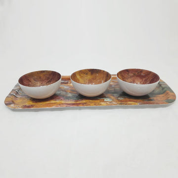 Luxury Decal Enamel Printed Finishing Serving Tray With Bowls Made Of Iron