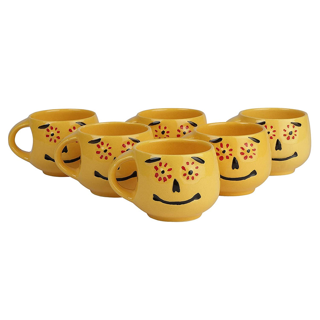 Stylish Ceramic Smiley Emoji Faces Handcrafted Tea- Milk & Coffee Cup- Mug (set Of 6- 150 Ml)