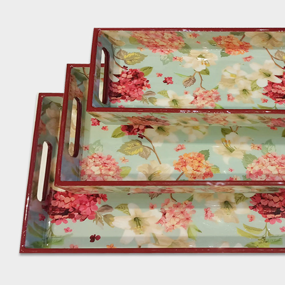 MDF Digital Floral Print Trays (Set Of 3)