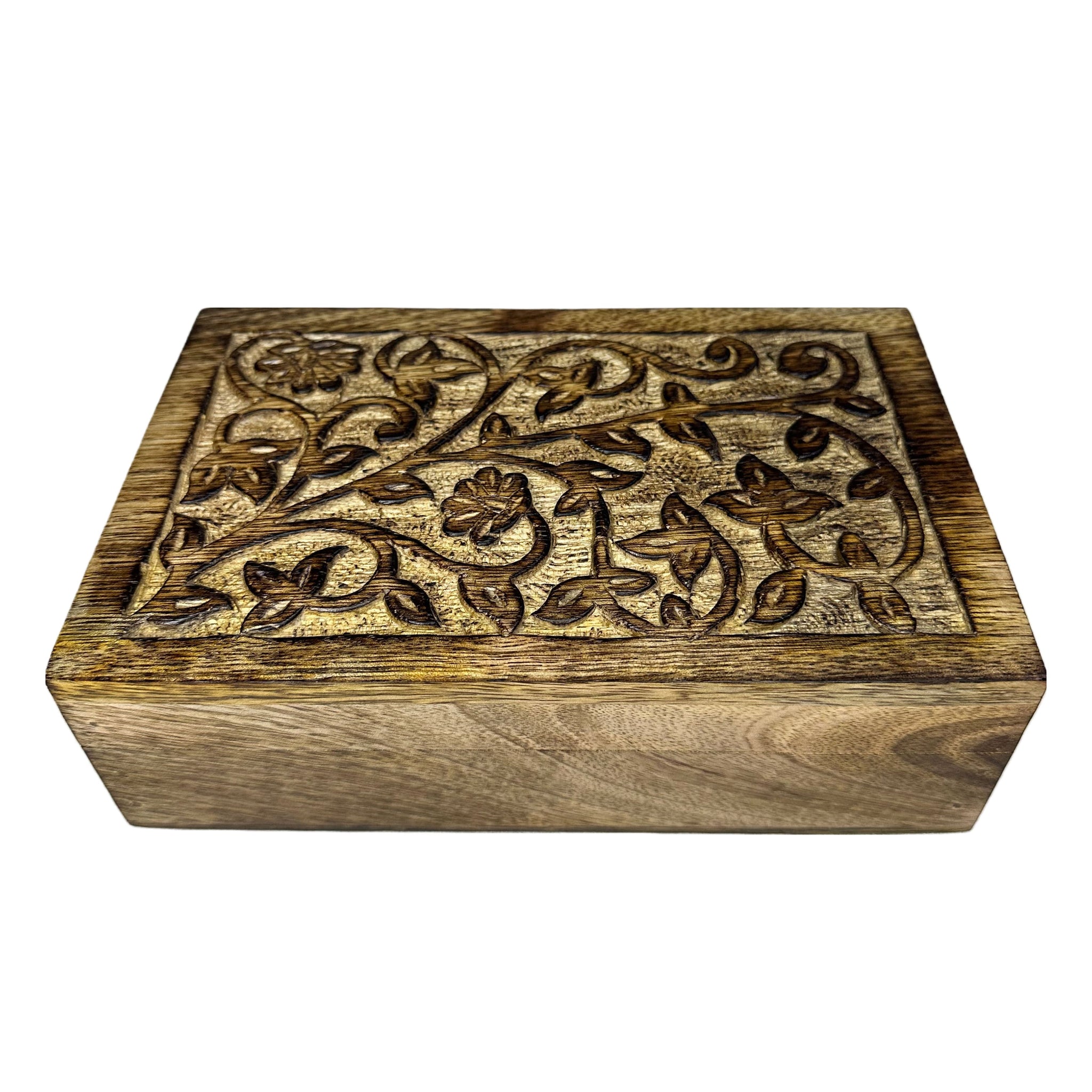 Hand Carved Flowers And Leaves Design Box