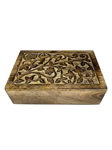 Hand Carved Flowers And Leaves Design Box