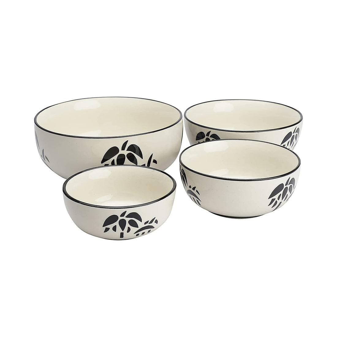 Ceramic Mixing Bowls- Cream & Black- Set Of 4