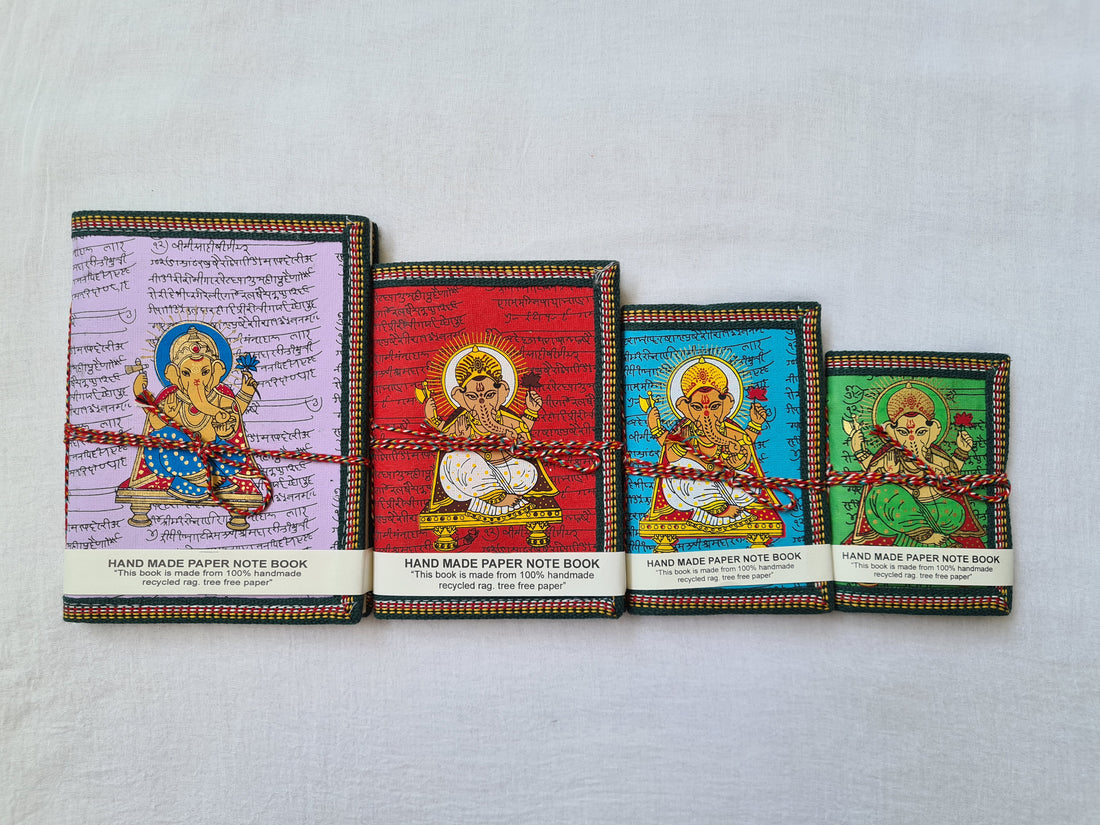 Handmade Paper Diary Set Of 4-Ganeshji Multicolor (assorted Color)