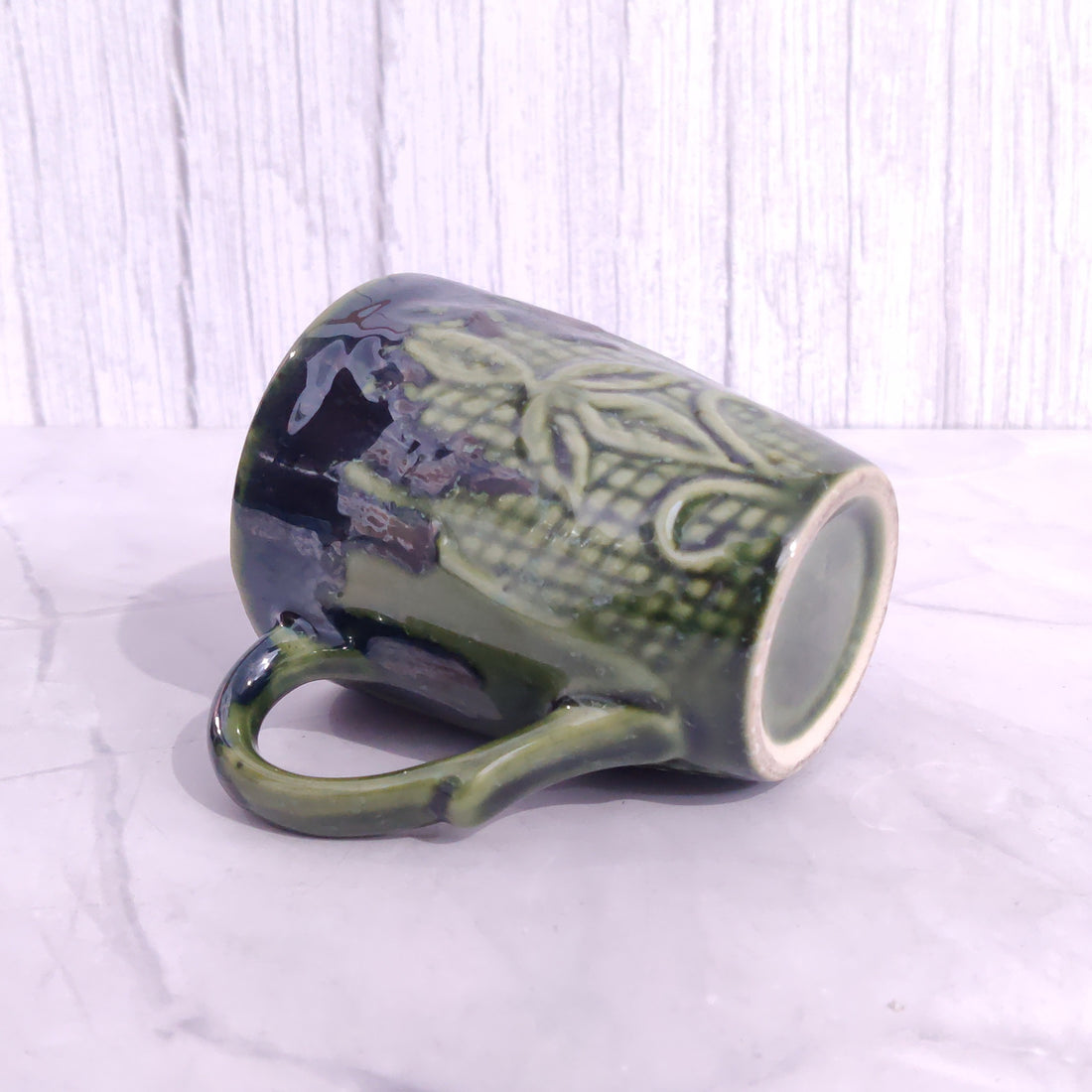 Embossed Green Ceramic Coffee Mug