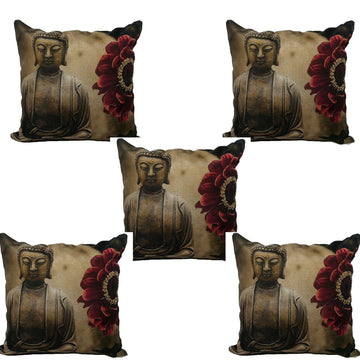 Lord Buddha - Digital Print Jute Cushion Cover Set Of 5 Pcs