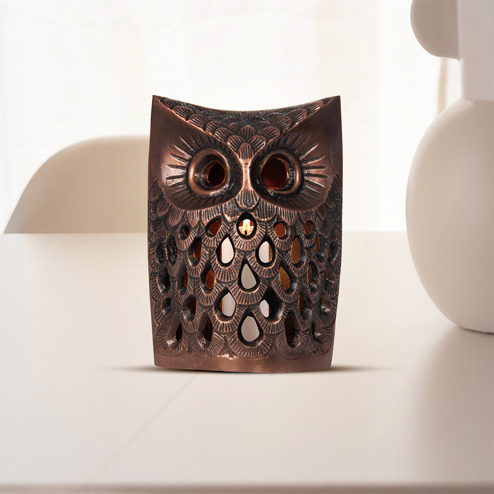 Copper Colored Owl Tea Light Holder