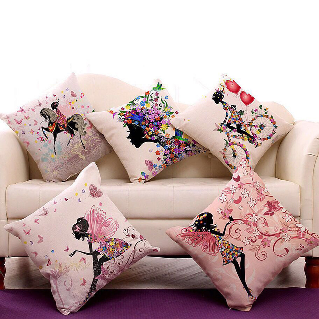 Pink Lady - Digital Print Jute Cushion Cover Set Of 5pcs