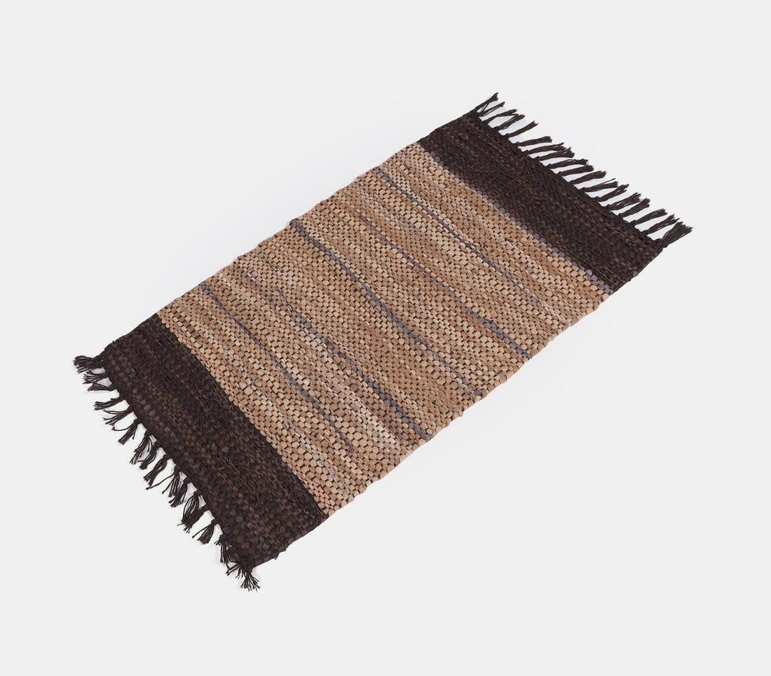 Recycled Leather Rug- Beige And Brown