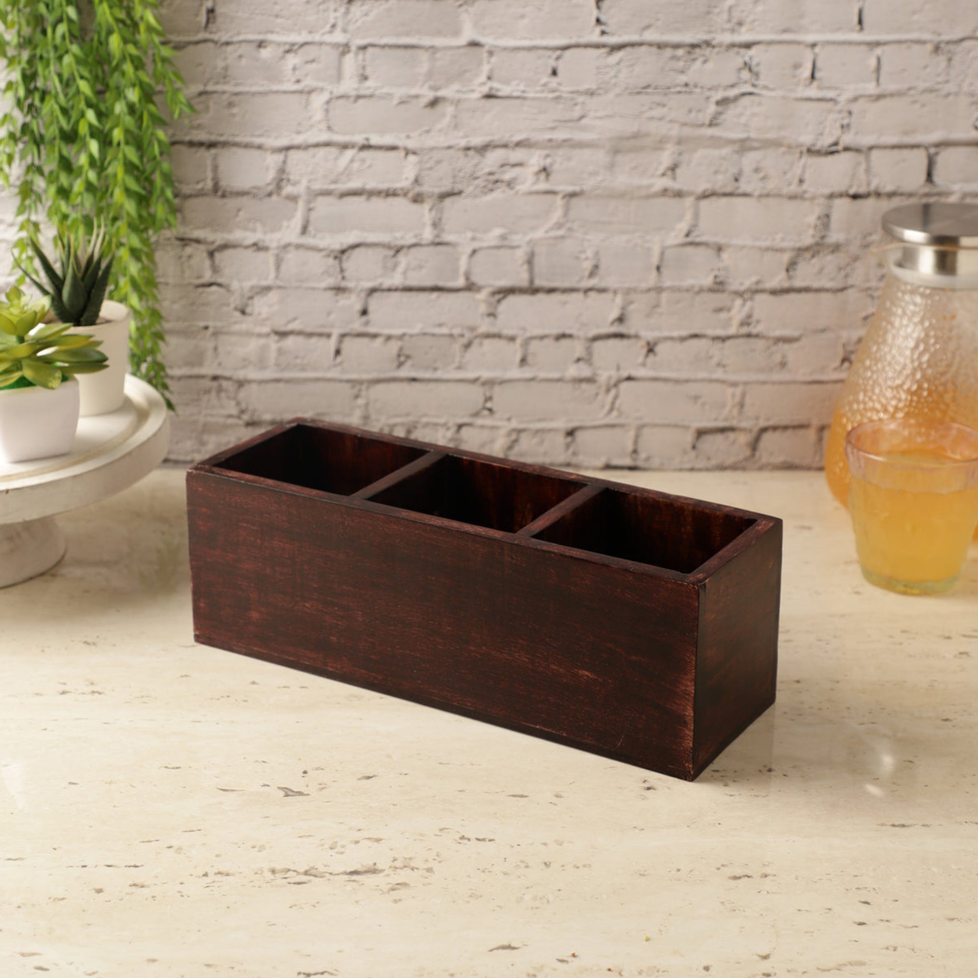 Wooden Cutlery Caddy  Burnt Wood