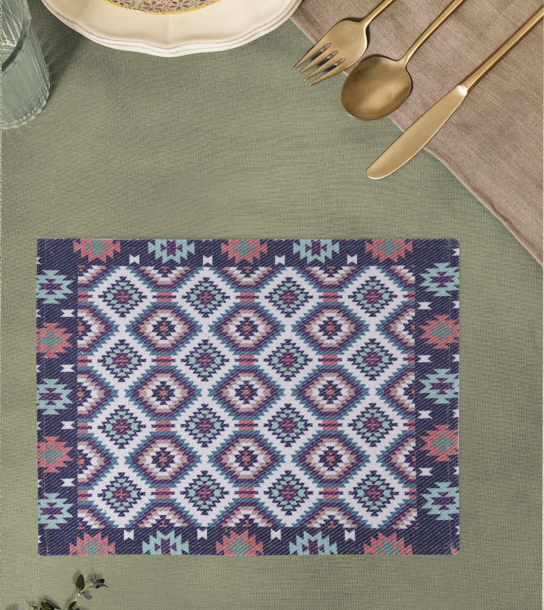 Cotton Digital Printed Dinner Table Mats (blue)