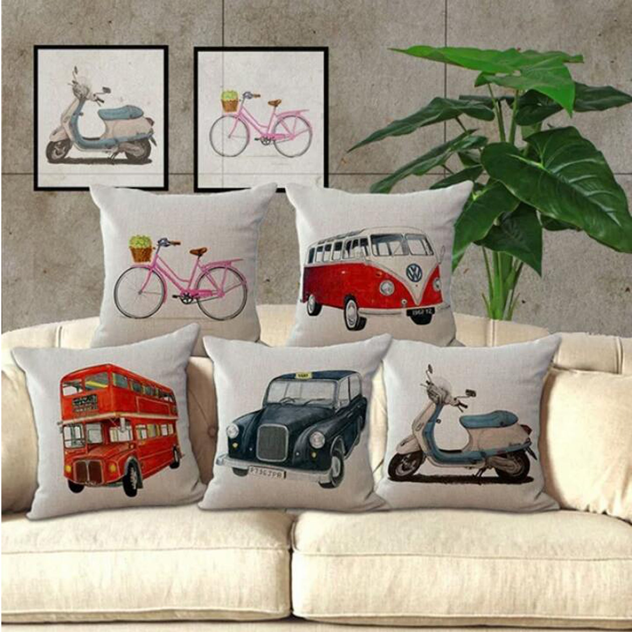 Digital Print Jute Cushion Cover Set Of 5